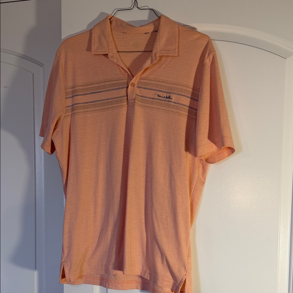 Travis Mathew Peach and Blue Men's Polo Shirt